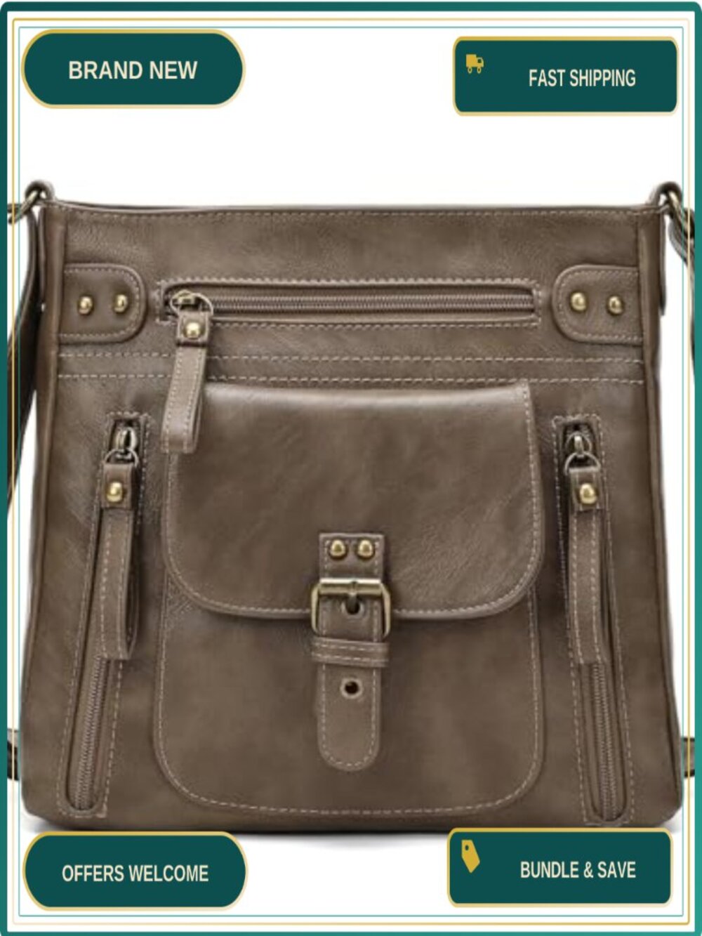 PU Leather Crossbody Bag Multi-Pocket Shoulder Handbag Travel
